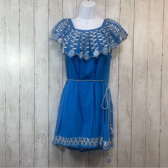 RahiCali Dresses & Skirts - RahiCali Daisy Off-The-Shoulder Embroidered with Tassels Ties Dress Small NWT
